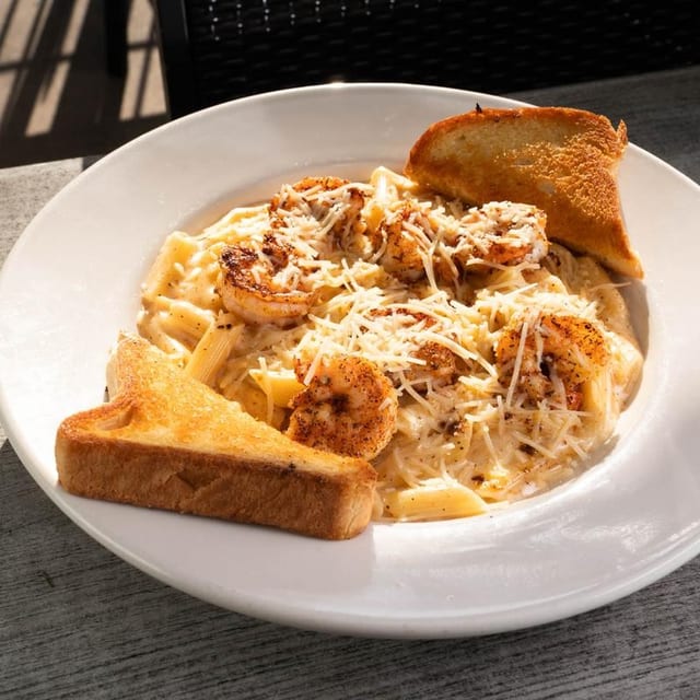 Blackened shrimp pasta.